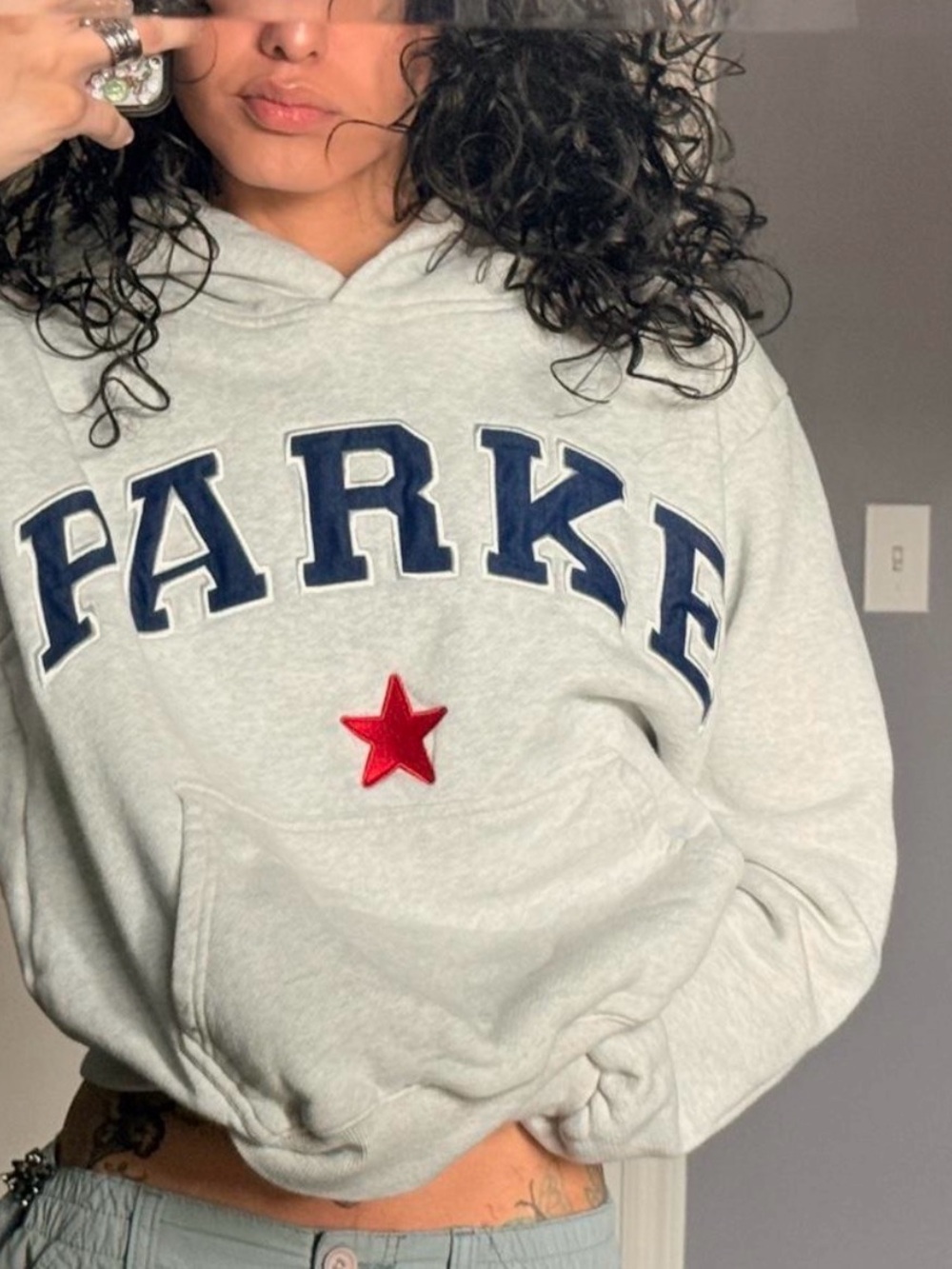 Parke costal hoodie Gray Hoodie Sweatshirt with Navy Parke and red star s/m